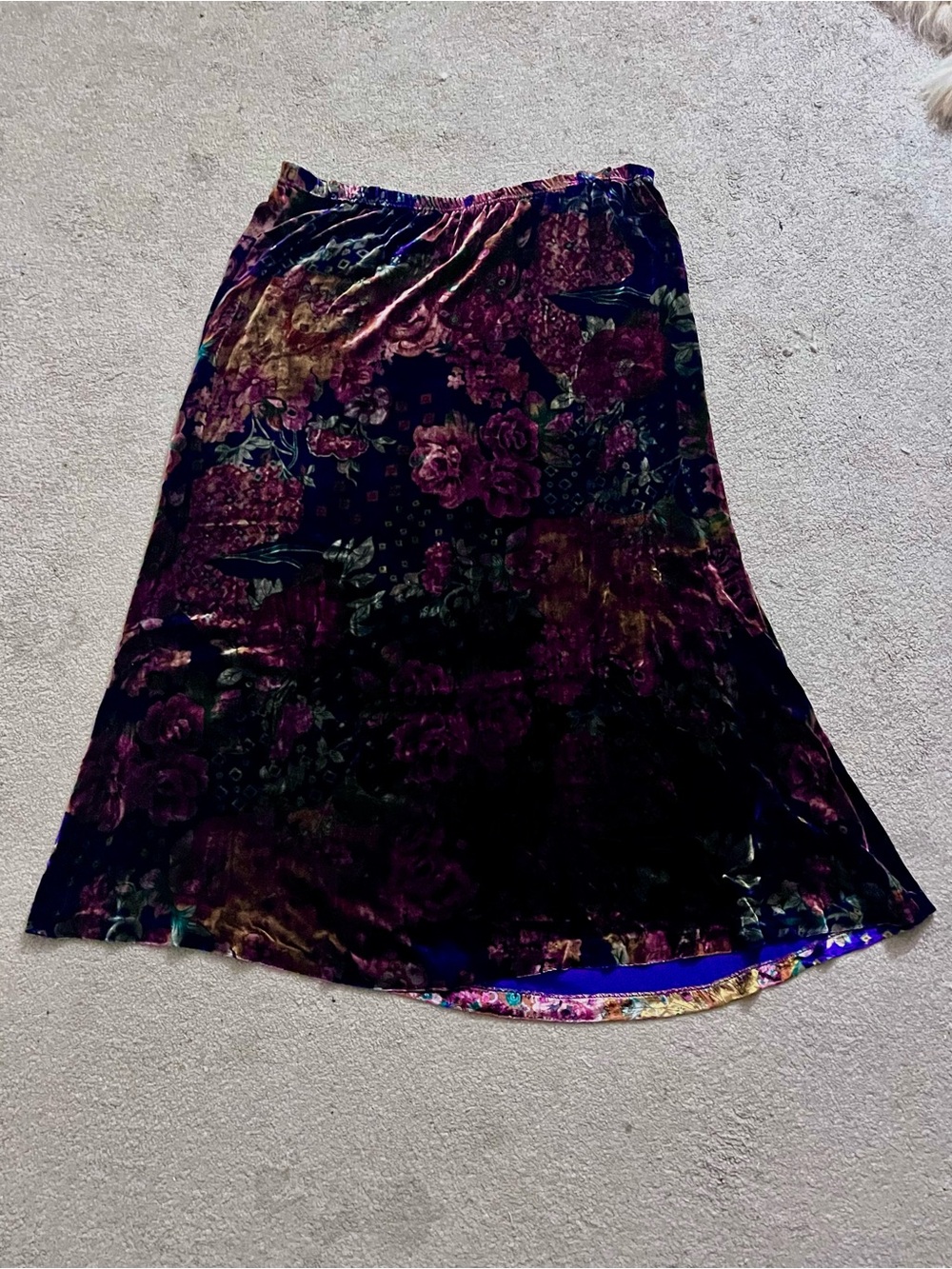 Coldwater Creek Vintage Floral Velvet Midi Skirt Women’s Large Silk Blend Purple